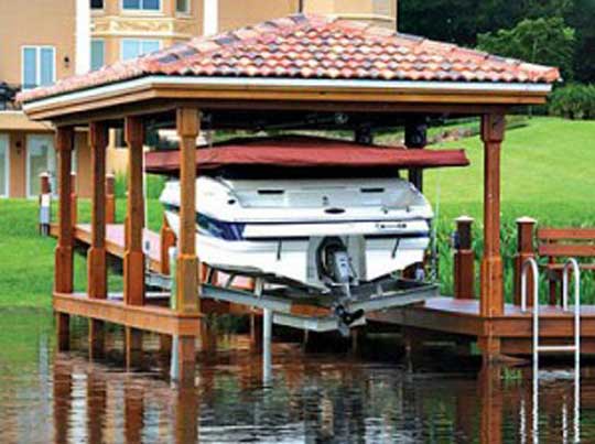 Touchless Boat Cover with Cover in the Up Position